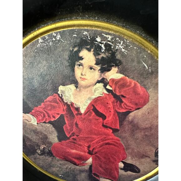 Vintage Metal Tray Portrait Plates Victorian 8"red boy blue boy fabcraft hanging - Picture 6 of 14